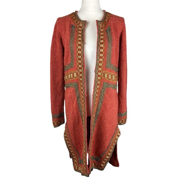 James Coviello Anna Sui Embroidered Long Duster Cardigan Jacket Wool Size Small - Picture 6 of 9